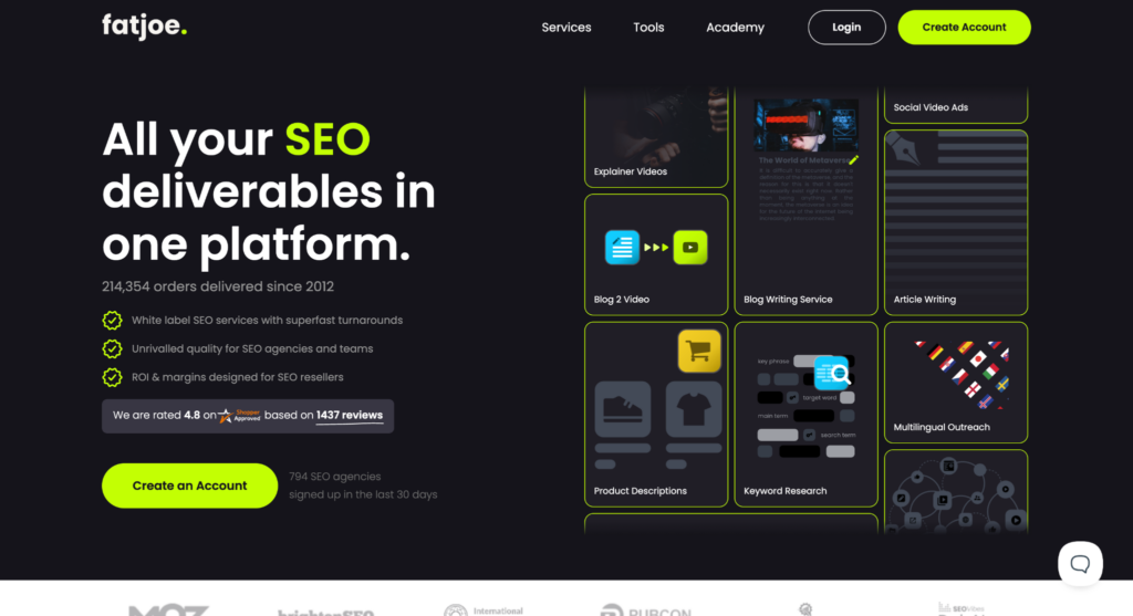 screen shot of fatjoe seo reseller page