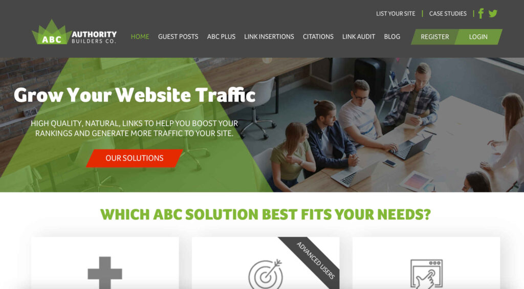 screen shot of a backlink service called Authority Builders