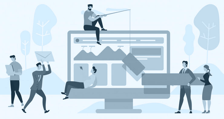 illustration of a outsourced backlink service doing outreach on a computer