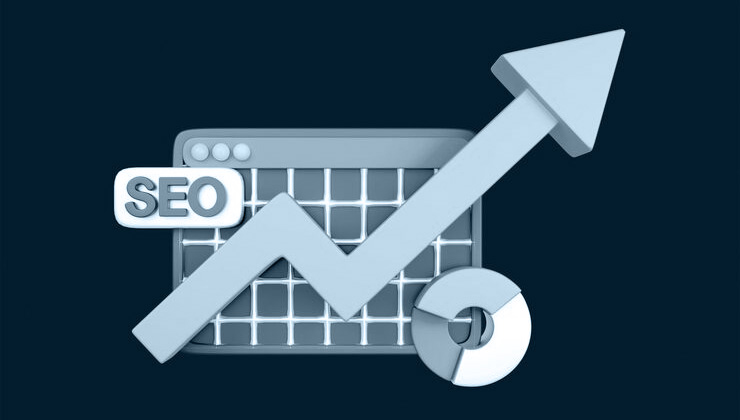 typographic illustration of SEO with an arrow rising