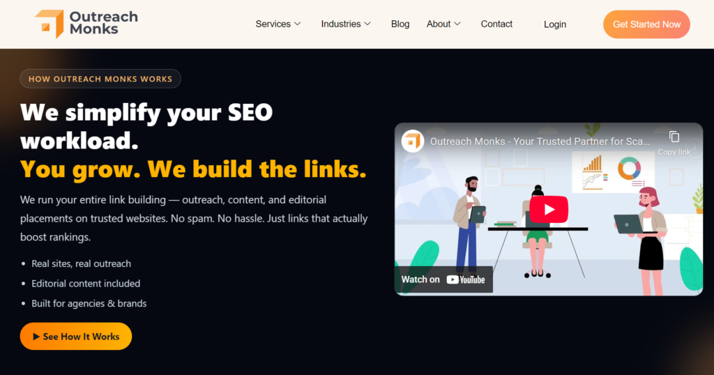 screen shot of outreach monks a provider of adult links