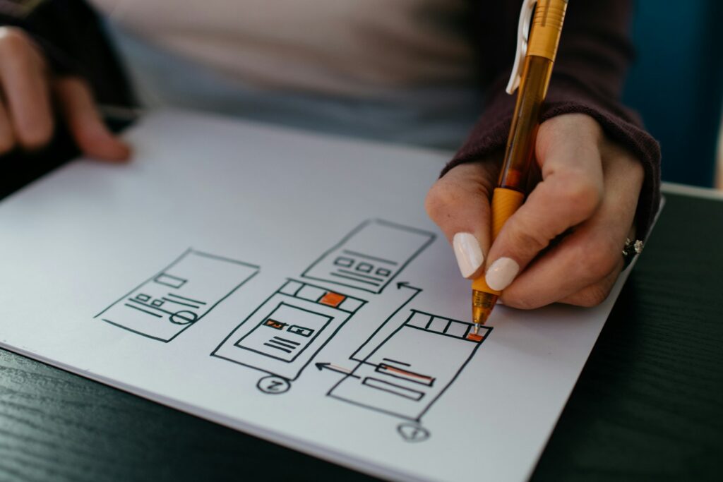 woman sketching the step by step process of adult backlinks