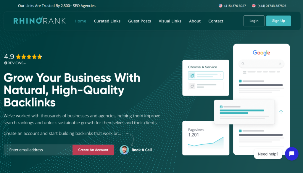 screen shot of Rhino Rank a company known for link building