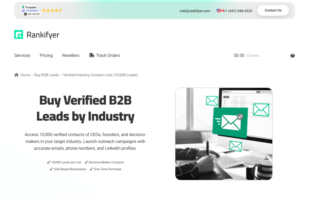 screen shot of rankifyer a popular site to buy email lists