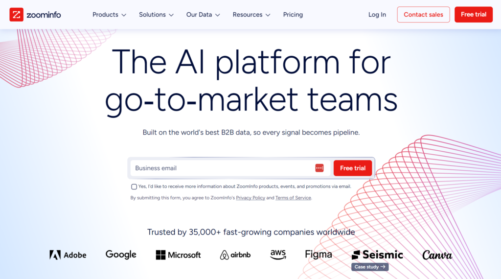 screen shot of zoominfo a leads provider