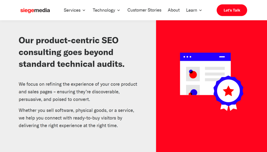 screen shot of Siege Media a marketing agency that does seo